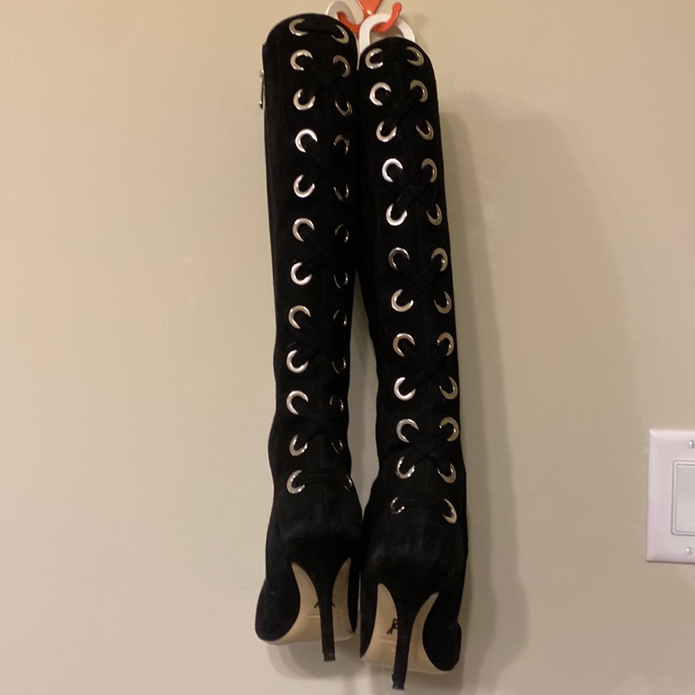 Paul Andrew suede zip side boots with lace up grommet detail in back